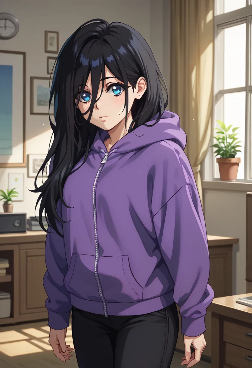 score_9, score_8_up,
1girl, <lora:NatsukoHirose_Zenshu_PDXL:0.9>, natsukohirose, black hair, long hair, blue eyes,
purple hoodie, black pants,
indoors