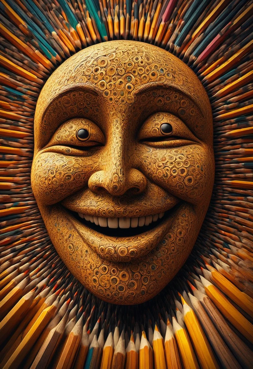 Pencil_morph_style, a smiley face, enhanced textures, creative, beautiful, vibrant, masterpiece, 8k, Ultra HD, amazing details, amazing quality, amazing artist, sharp edges, detailed textures, full view, atmospheric lighting, amazing visuals