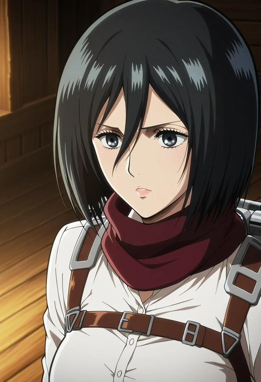 masterpiece, best quality, , anime screencap, anime coloring, official style, , , 1girl, solo, <lora:mikasa_ackerman_ilxl:0.96>, mikasa_ackerman, black hair, black eyes, hair between eyes, long hair, , three-dimensional maneuver gear, ,
