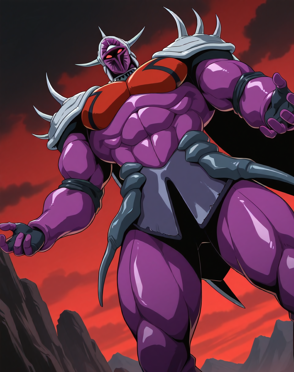 <lora:Lanacuras_(Shinzo)_(Illustrious)_(AD):1> Lanacuras, muscular, Shinzo, 
exterior, vivid anime dark sky with black clouds, mountains, nature, end of the world background, red and green clouds in the sky, fighting, 
dynamic action, dutch angle, cowboy shot, detailed face, detailed eyes, glowing red eyes, 
hyper muscular, end boss, large wide rounded protruding pecs, bulging muscles, large rounded muscular shoulders, large biceps, large thighs, abs, red pecs, perfect hands, peak physical conditioning, pinnacle of manly perfection, perfect physique, veiny muscles, commanding oppressive presence, 
BREAK: very awe, aesthetically pleasing, masterpiece, best quality, amazing quality, very aesthetic, perfect depth of field shot, 
BREAK: lazympos, lazypos (2),