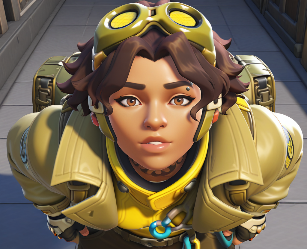(masterpiece), (best quality), absurdres, intricate details, highres, 3d, <lora:Venture_ILLUS-000008:0.8> , venchurro1, solo, eyebrow piercing, neck tattoo, brown eyes, wavy hair, short hair, brown hair,  goggles on head, headphones, shirt, jacket, shirt, pants, belt, carabiner, fingerless gloves, open jacket, looking at viewer, parted lips, pov, portrait,