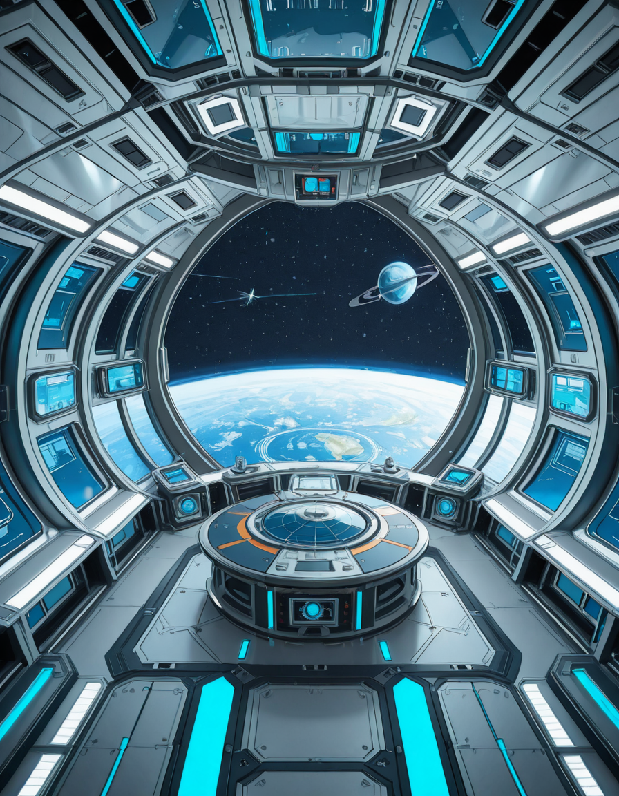 The interior of a massive orbital space station, high above a blue and green Earth-like planet. The setting is a panoramic observation deck with towering reinforced windows that curve around the structure, offering a breathtaking view of the planet below and the star-filled void beyond. The stationâs architecture is sleek and functional, blending advanced human technology with subtle design flourishes â brushed metal walls, glowing interface panels, and clean geometric lines.
Soft white lighting lines the floor and ceiling panels, while ambient blue lights provide a calming atmosphere. Transparent digital displays float in the air, projecting live telemetry, spacecraft traffic, and real-time planetary data in holographic form. In the center of the room, a circular command table displays a rotating 3D projection of the planet and orbital routes.
In the background, the low hum of life support systems and distant radio chatter add to the immersive realism. Cables and utility panels are subtly integrated into the environment, and security doors lead to other compartments of the station. The entire space feels controlled, precise, and filled with purpose â a hub of advanced civilization silently orbiting in the cold beauty of space.<lora:SDXLFaeTastic2400:0.4> <lora:extremely_detailed:0.4> extremely detailed,space station c0ntr0l c3nt3r, <lora:space_station_c0ntr0l_c3nt3r-i:1>, Masterpiece,best quality,hi res,8k,hi res,8k,award winning,(sharp focus, intricate, highly detailed),