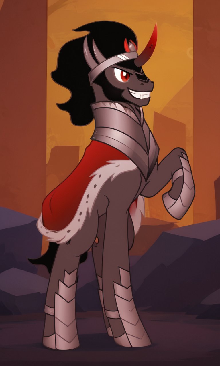 score_9, score_8_up, score_7_up, score_6_up, score_5_up, score_4_up, male, kingsombra, king sombra \(mlp\), kingsombra, king sombra \(mlp\), pokemon, (creature), smile, no humans, solo, grin, full body
