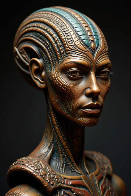 A male alien bust, old bronze