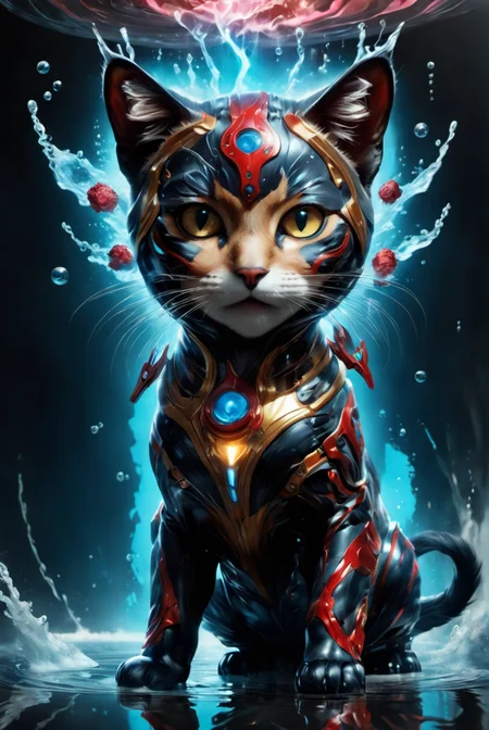 portrait of a cute cat,awardwinning, 8k, atmospheric,dramatic,godlike,superpowers,power surge,epic,in the style of aleksi briclot,sandra chevrier and mythsxl,<lora:mythsxl:1>