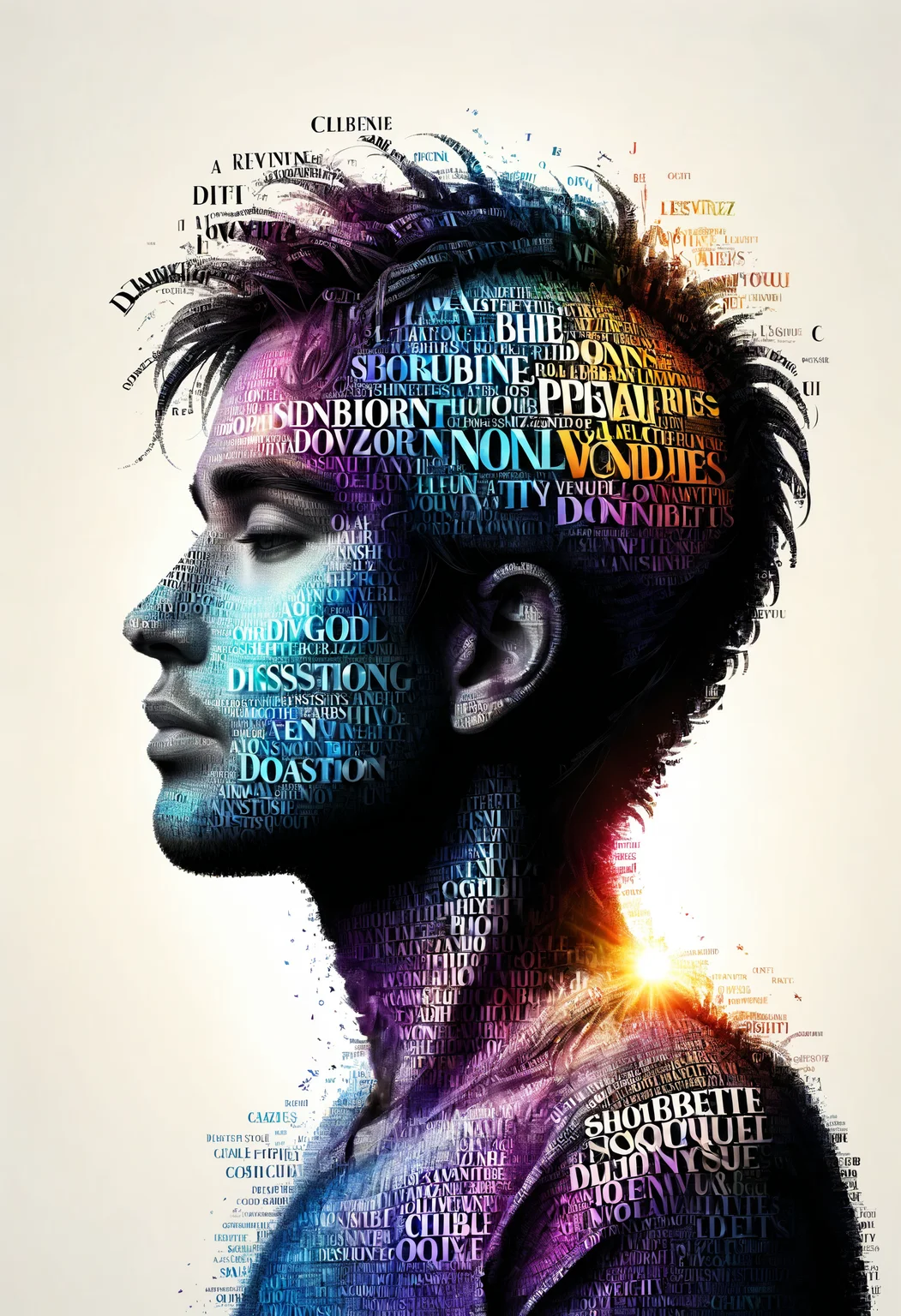 the silhouette of a person made of a word cloud, dissolving into letters, god rays, double exposure, a colorful digital world, digital art, amazing quality, very detailed, trending on artstation
<lora:dvr-txt:1> dvr-txt