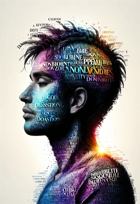 the silhouette of a person made of a word cloud, dissolving into letters, god rays, double exposure, a colorful digital world, digital art, amazing quality, very detailed, trending on artstation
<lora:dvr-txt:1> dvr-txt