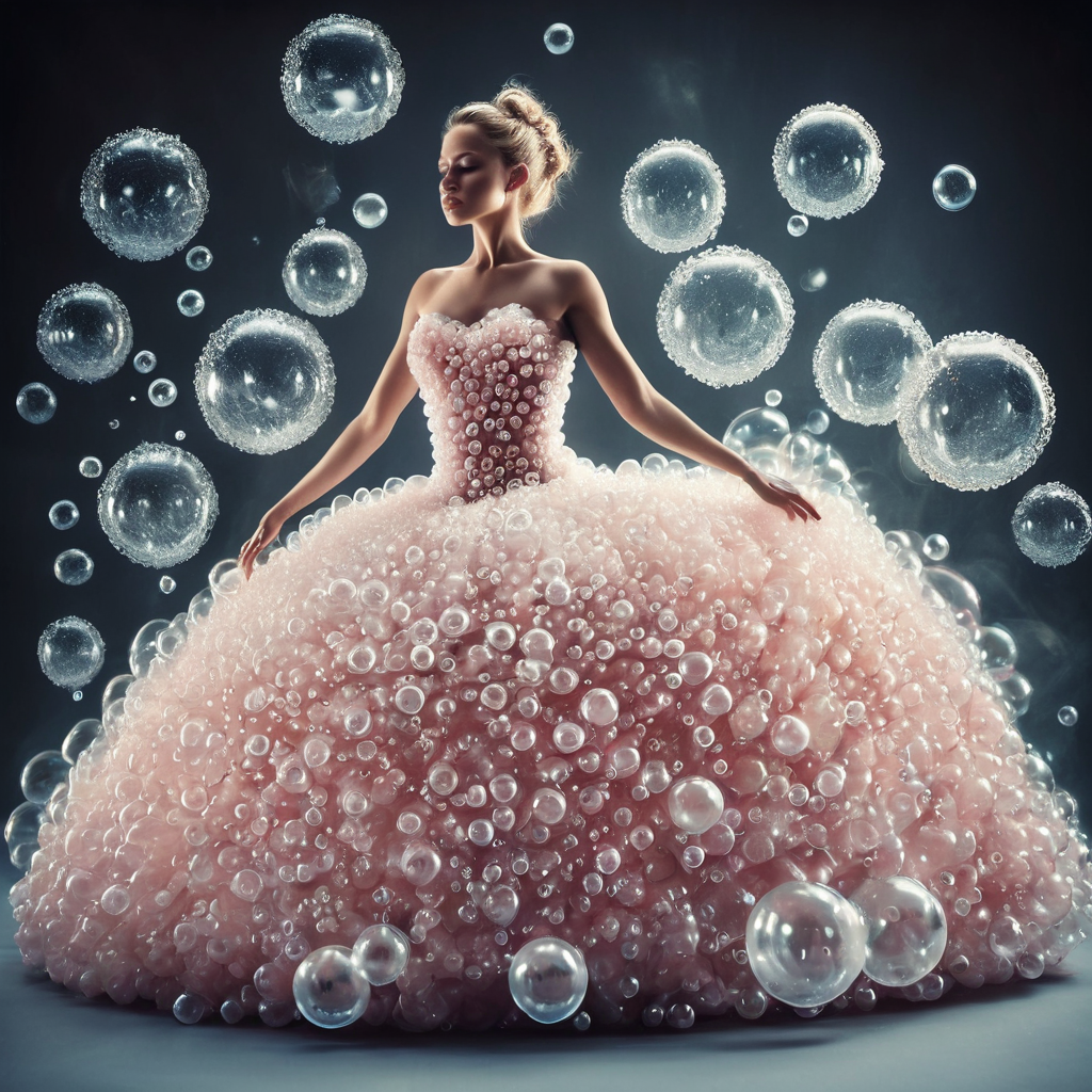photo a woman wearing a ballroom dress made of bubbles, wow_bbls