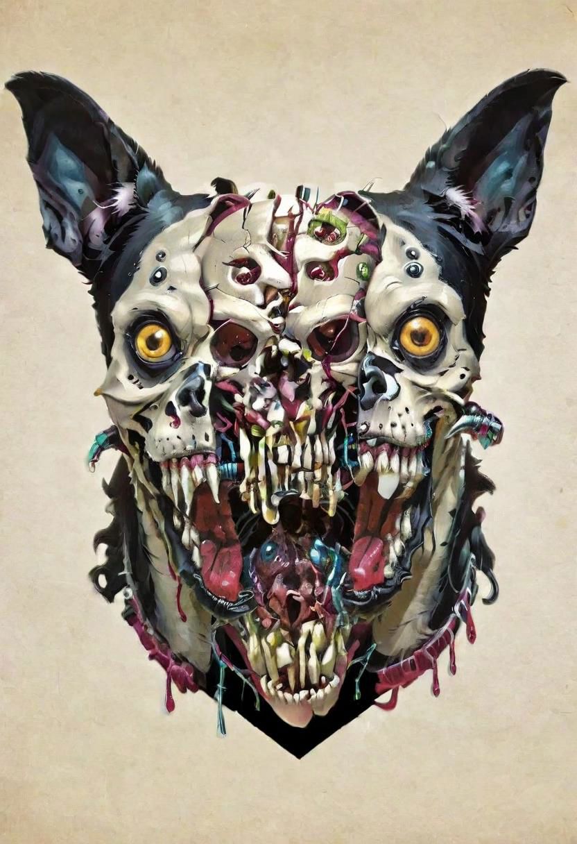 split head, cybermutant, skull inside crazy dog head