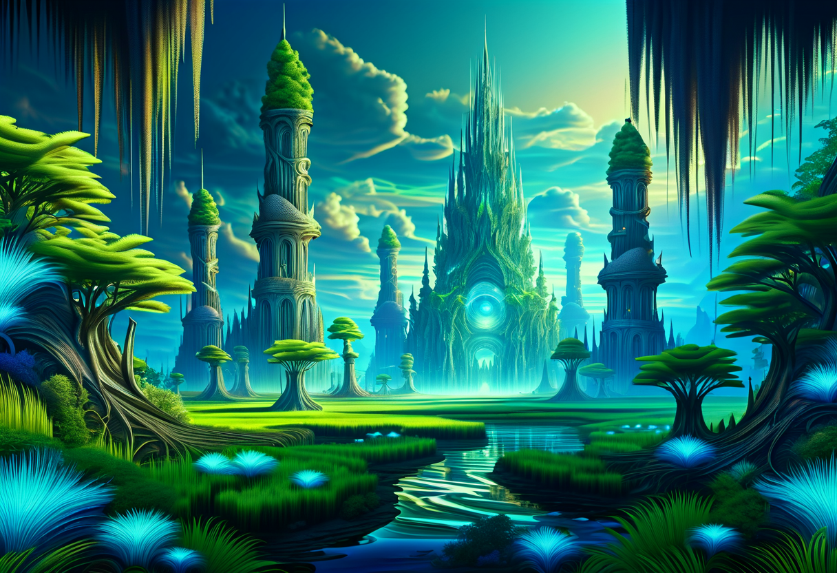hyper detailed masterpiece, dynamic realistic digital art, awesome quality,DonM3t3rn1tyXL illusionscape    in marsh biome <lora:DonM3t3rn1tyXL-000008:0.8> <lora:add-detail-xl:2.0>