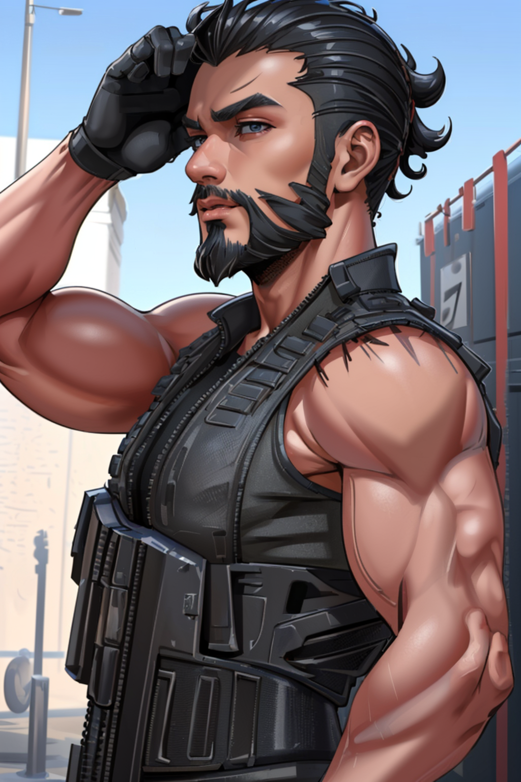 (photorealistic:1.4), <lora:TacticalAssautV1:1>, (masterpiece:1.4),(best quality:1.4)(high_resolution:1.1) , (1man, male body, male face, oily skin, wearing tactical_assaut t-shirt gloves), ((upper body)),  ((thin hair, realistic hair:1.2)), ((thin beard)),
<lora:muscle_slider_v1:2>,
<lora:weight_slider_v2:-1>,
<lora:hair_length_slider_v1:1>,
<lora:Background_Detail_v3:0.4>,
<lora:add_detail:0.5>