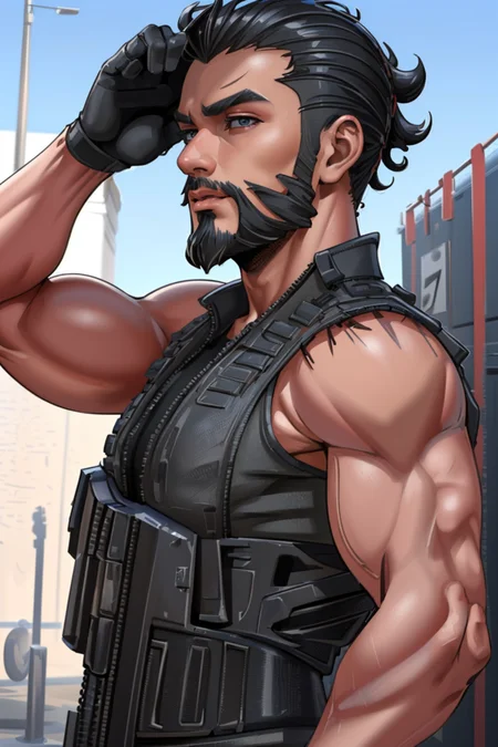 (photorealistic:1.4), <lora:TacticalAssautV1:1>, (masterpiece:1.4),(best quality:1.4)(high_resolution:1.1) , (1man, male body, male face, oily skin, wearing tactical_assaut t-shirt gloves), ((upper body)), ((thin hair, realistic hair:1.2)), ((thin beard)),
<lora:muscle_slider_v1:2>,
<lora:weight_slider_v2:-1>,
<lora:hair_length_slider_v1:1>,
<lora:Background_Detail_v3:0.4>,
<lora:add_detail:0.5>