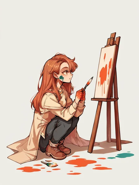 score_9, score_8_up, score_7_up, score_6_up, score_5_up, score_4_up, <lora:l414XLP3:0.8> l414, full body, 1girl, canvas, covered in paint, colorful, holding paint brush