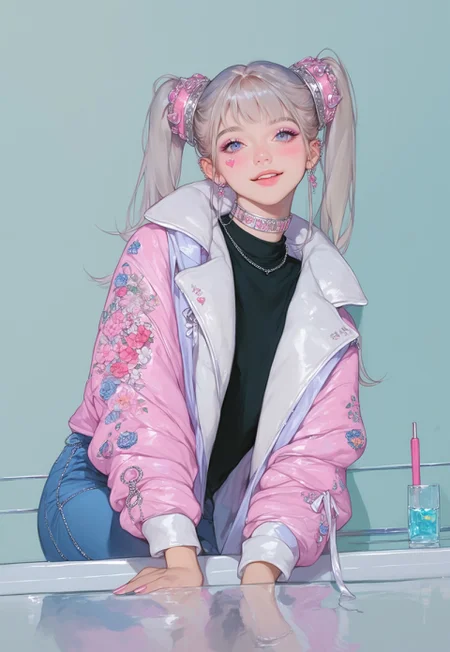 score_9, score_8_up, score_7_up, score_6_up, score_5_up, score_4_up,1girl, turtleneck sweater, black sweater, pale skin, high fashion, modern, drawing, whole body, realistic, female, barbie, extravagant, pink fur jacket with highly detailed attire , a female outfit, pink and silver dominant color, harness, choker, pink net socks, lots of details, lost of clothing details, silver accessories, platform heels, lots of accessories, minimalistic, eye catching, stunning, fashion sense, portrait, cute face, model girl, anime, looking at viewer, tattoo, 