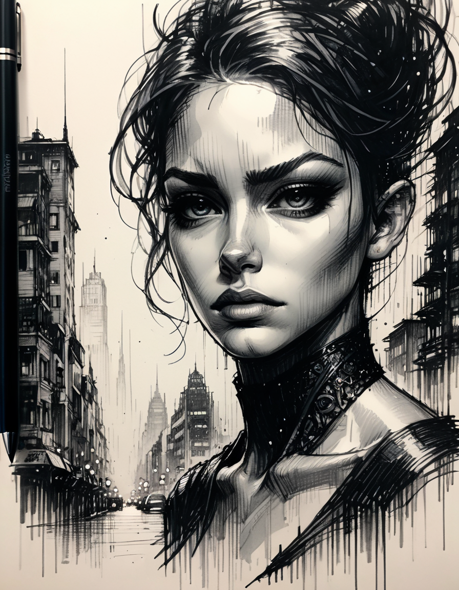close-up, 8k, hdr, rgb, portrait, pen and ink, pencil sketch, intricate details, precisely drawn, Jeremy mann style, fine-line sketch, pen and ink sketch, black and white, traditional Art, perfect composition, beautiful detailed intricate, insanely detailed, chiaroscuro, masterpiece,, ral-fltpn <lora:ral-fltpn:1>
