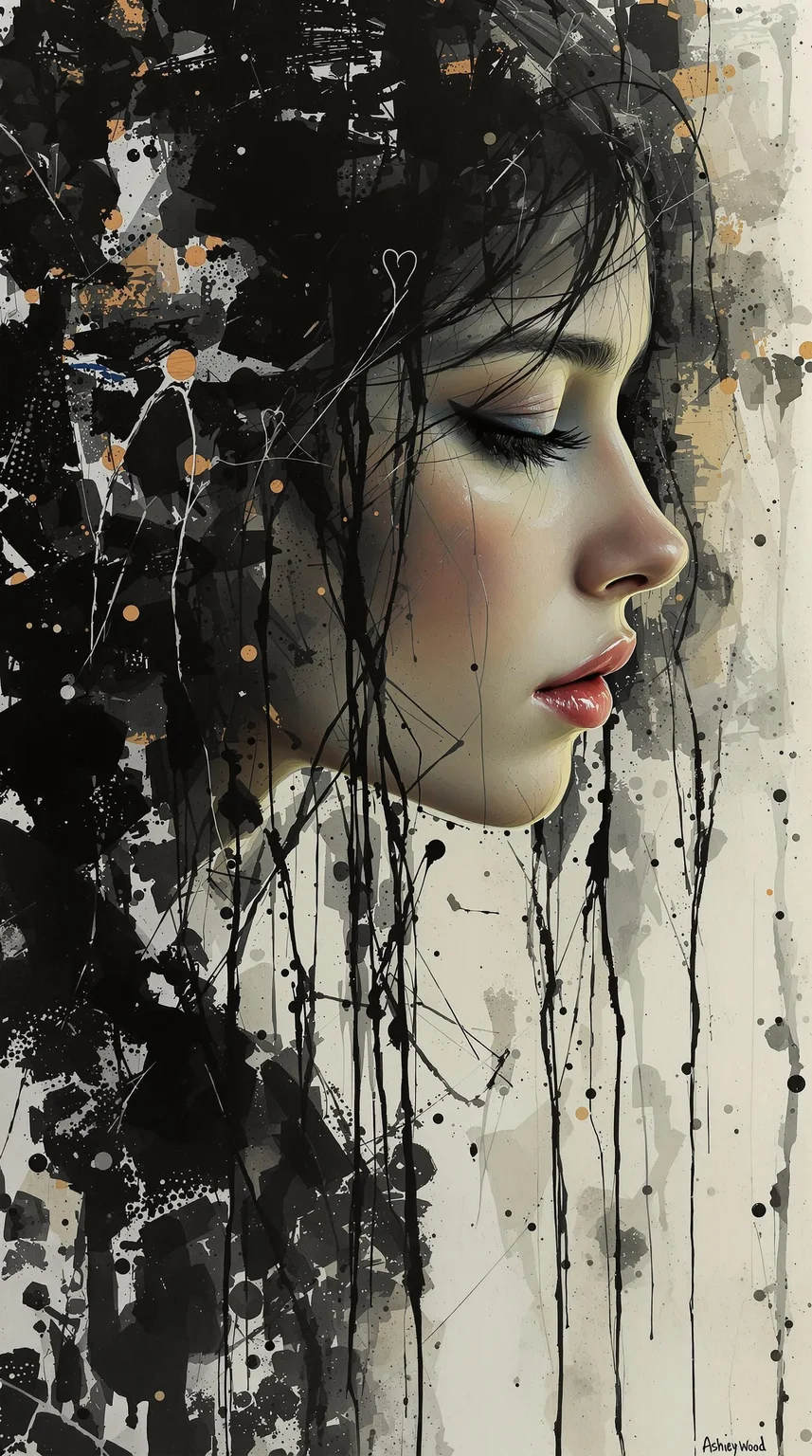 reedy art, , by Ashley Wood, young woman, deep meaningful context backgrounds, closeup, full body,