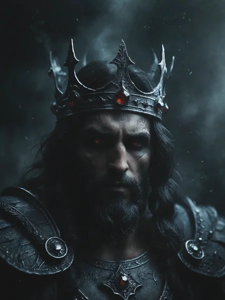 The gods of hades with the crown, dynamic action shot, illustration, <lora:Desolation:0.5>