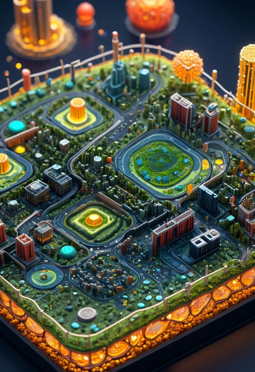 (Closeup of a miniature cell organelle city, including buildings, roads, highways, powerplants, parks, and little microphag walking around, with microscopic particles floating around, detailed micro city with mitochondria, dna, blood cells, micro bacteria, cell wormers, microscopic organisms), (bokeh, shallow depth of field), ((miniature cell city of a human cell)), biologically correct, intricate details, macro lens, wlop, (miniature dna, miniature cells, realistic anatomy), mini\(ttp\), 8k, high quality, 4k, intricate details,
(masterpiece,best quality,ultra_detailed,highres,absurdres:1.2)