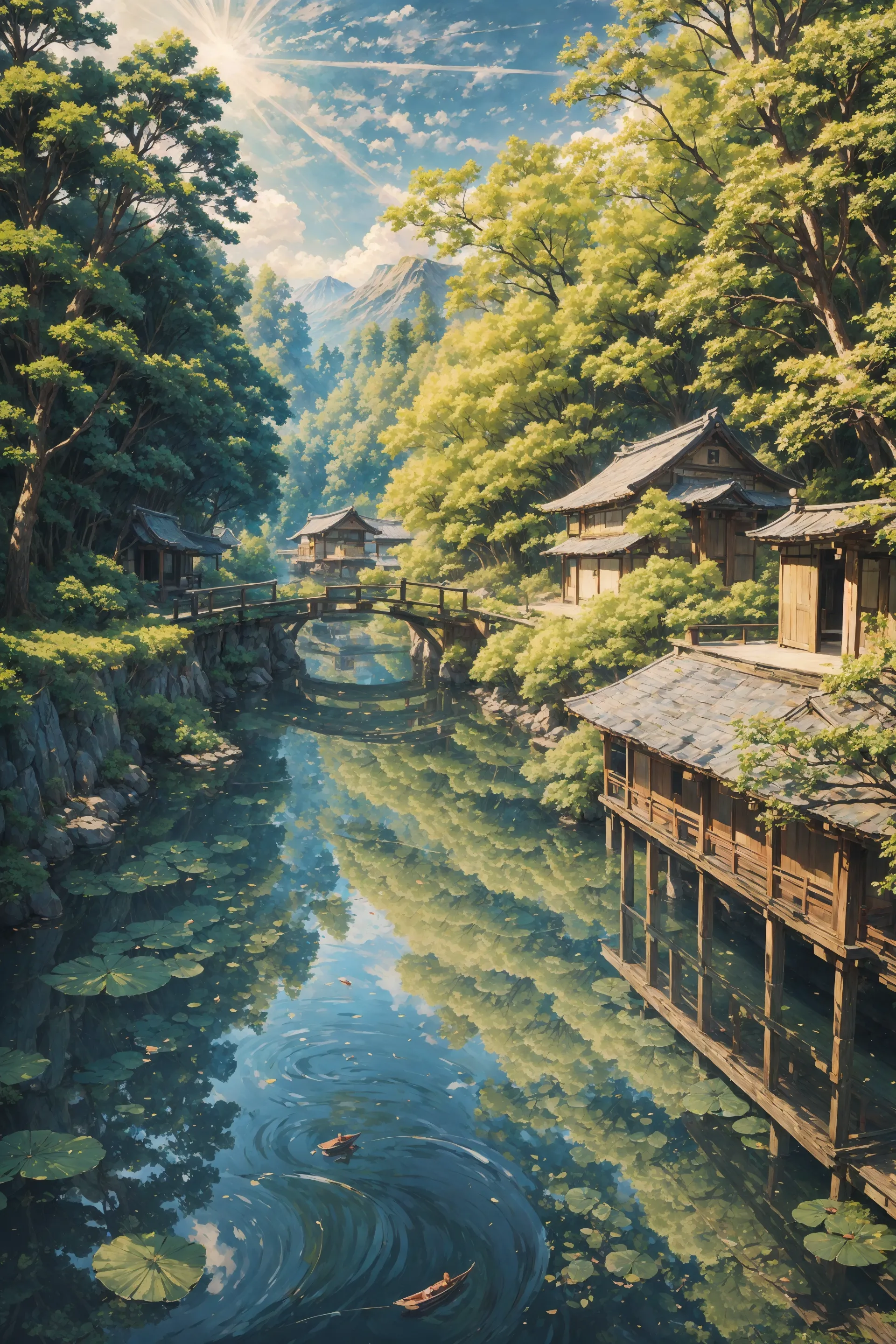 (japanese fisher woman:1.2), portrait, pretty, beautiful, adorable, lovely, japanese landscape, (fishers village), Columbia Green short yukata, (very detailed), dog, peasants, sakura trees, bridge, boats, best quality, realistic, sharp focus, sunny sky, natural light, backlight, shadows, high contrast, hdr,  reflections, <lora:Detail Tweaker LoRA add_detail:0.7>  <lora:depth_of_field_slider_v1:5> <lora:SDXLrender_v2.0:0.8>