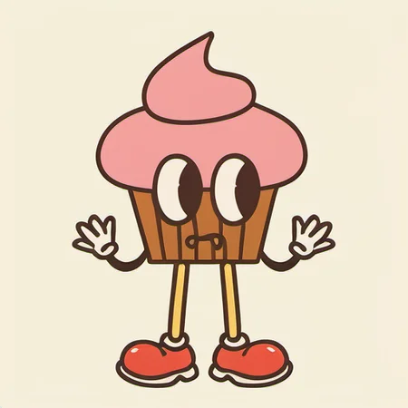 <lora:游æå¾æ ç ç©¶æ_æäºº:1>,(masterpiece, top quality, best quality, official art, beautiful and aesthetic:1.2),(8k, best quality, masterpiece:1.2),nren\(wuti\), Cartoon cupcakes with eyes and hands and red shoes on their legs, Cream background, solo, standing, full body, white gloves, black eyes, no humans, motion lines, red footwear, clenched hands