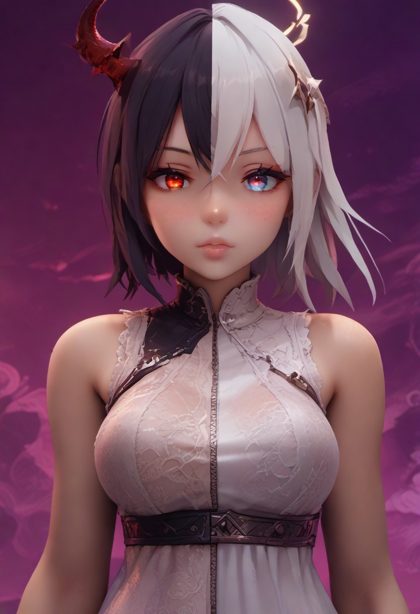 score_9, score_8_up, score_7_up, score_6_up, source_anime, masterpiece,
mythp0rt,
Vicineko, 3d, 
1 girl, 
full body. petite, medium-large breasts, 
SplitScreen, split screen, upper body, <lora:SplitScreen_illusXL_Incrs_v1:1.2>,
1girl,
white hair,
halo,
blue eyes,
angel, 
white dress,
angel wing,
pure, 
adorable,
clear sky, clouds,
SplitScreen, split screen, upper body, <lora:SplitScreen_illusXL_Incrs_v1:1.2>,
1girl,
black hair,
demon girl,
red eyes,
human,
horns,
demon wing, 
seductive look,
black clothes,
see through clothes,
reddish hell scenery,
SplitScreen, split screen, upper body, <lora:SplitScreen_illusXL_Incrs_v1:1.2>,