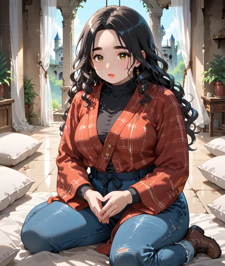 PonyScores7, source_anime, ah1, IllustriousQual, <lora:natsumi_style:0.5>, <lora:by_usakun-pony:0.4> by usakun, <lora:Akina_Bbw_Style_-_PonyXL:0.2> AkinBw
BREAK (Tilt Shot)
BREAK 1girl, mature female, (round face:1.2), (thick eyebrows:1.3), (curvy), round-chin, caucasian, (plump face), <lora:Round_face:0.2>, <lora:ETO_OCPonyXL:0.3> eto_oc, skindentation, (plump), thick thighs, wide hips, busty, voluptuous, lips, <lora:venus body PonyXL:0.3>, <lora:shinyskin2:0.2> glistening skin
BREAK (curly hair), long hair, (black hair:1.4), (parted hair:1.7), messy hair, kinky curls, <lora:hairdetailpxl:0.2> hairdetailpxl
BREAK (brown eyes), (colorful eyes), (downturned eyes:1.4), <lora:expressive eyes:0.2> expressive eyes, <lora:eyedetailpxl:0.2> eyedetailpxl, <lora:Eyes_High_Definition:0.2> EyesHD
BREAK ((Comfortable)), <lora:Expressive_H:0.2> Expressiveh, <lora:Emotional_Anime_Expressions_PonyXL_Concept:0.2> emotional, <lora:Best_Facial_Expression_LoRA_PONY:0.2>, looking at viewer, <lora:Detailed expressive EXEV style -XL Pony V1.0:0.2> FaceDetail
BREAK ((Breakdance (B-boying/B-girling) Dance))
BREAK Petunia plant gray plaid blazer with a black turtleneck and high-waisted jeans paired with ankle boots
BREAK (((ancient abandoned castle ruins, Serene Meditation Room, A serene meditation room with soft, natural light filtering through sheer curtains, The room is adorned with cushions and low tables, creating a tranquil space for reflection, The gentle sound of wind chimes adds to the calming atmosphere, inviting moments of peace)))
BREAK <lora:xl_more_art-full_v1:0.2>, <lora:aesthetic_anime_v1s:0.2>, <lora:EpicF4nta5yXL:0.2>, <lora:detailxl:0.2> detailxl, <lora:Fant5yP0ny:0.2>, best quality, amazing quality, best aesthetic, absurdres, illustration, Volumetric_Lighting, ultra-detailed, very aesthetic, intricate details, 8k, masterpiece, best_quality
BREAK Stable_Yogis_PDXL_Positives, AS-Adult, <lora:Complicated fantasy portrait - XL Pony V2.0:0.2>, bad-hands-5, <lora:HDA_Detailer:0.3>, HDA_FatGirlXL