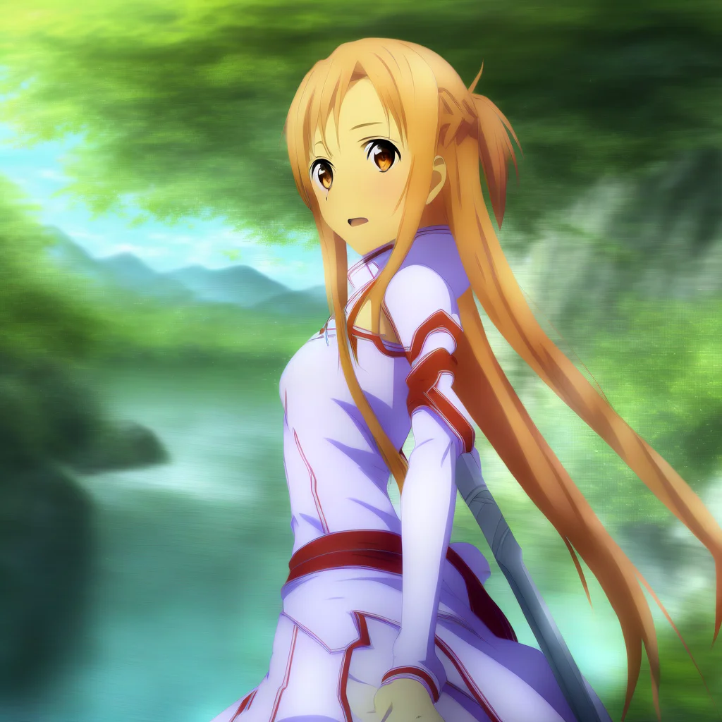 asuna, asuna_\(sao\), 1girl, fantasy, highres, looking_away, looking_to_the_side, original, realistic, scenery, solo, upper_body, smiling, action pose