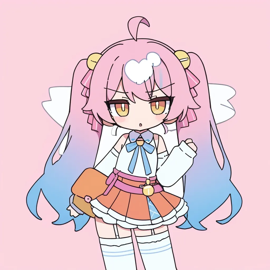 1girl, 
rabbit hole, yumenouchi chiharu, sakura \(39ra\), tyakomes, henreader, baku-p, daizu \(melon-lemon\), 
pink bow, looking at viewer, white shirt, skirt, white sleeves, twintails, pink skirt, bell, neck ribbon, ahoge, collared shirt, bandaid, sleeveless shirt, sleeveless, solo, cowboy shot, hair ornament, blush stickers, hair ribbon, bandaid on clothes, shirt, jingle bell, hair bobbles, detached sleeves, blue ribbon, pink background, short twintails, hair bow, white thighhighs, :o, pink ribbon, two-tone thighhighs, blue bow, bowtie, frills, orange thighhighs, ribbon, yellow eyes, frilled skirt, puffy sleeves, striped thighhighs, medium hair, bow, pleated skirt, striped clothes, neck bell, puffy long sleeves, blue hair, long sleeves, thighhighs, sleeves past wrists, 
masterpiece, newest, absurdres, safe
 <lora:rabbit_hole:1>