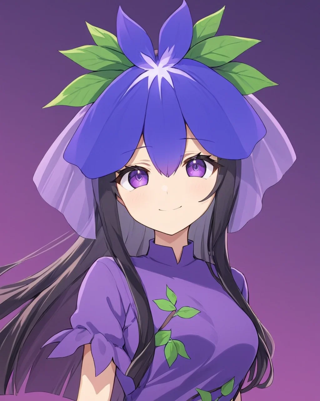 yomotsu hisami,1girl, solo, smile, hair_flower, gradient_background, looking_at_viewer, gradient, purple_dress, upper_body, one_eye_covered, purple_flower, purple_background
<lora:yomotsu_hisami_image362_2023-12-20:1>,star-shaped_pupils,symbol-shaped_pupils,. gorgeous,key visual, vibrant, studio anime,award-winning, professional, highly detailed,high budget, cinemascope