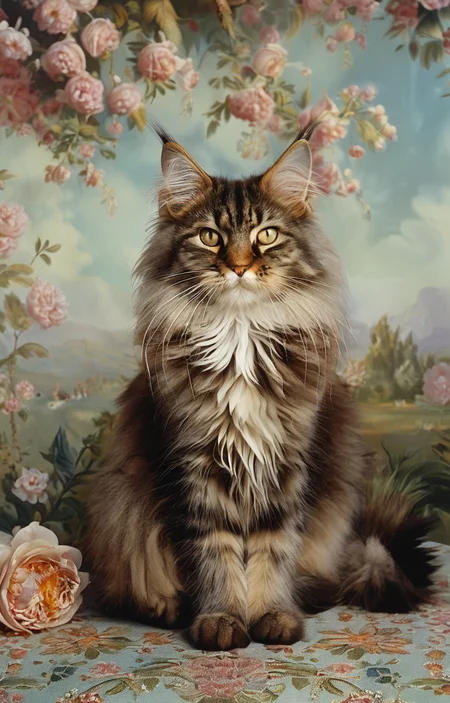 masterpiece,best quality,<lora:tbh157-sdxl:1>,illustration,style of  Larry Sultan, cute Mainecoon cat