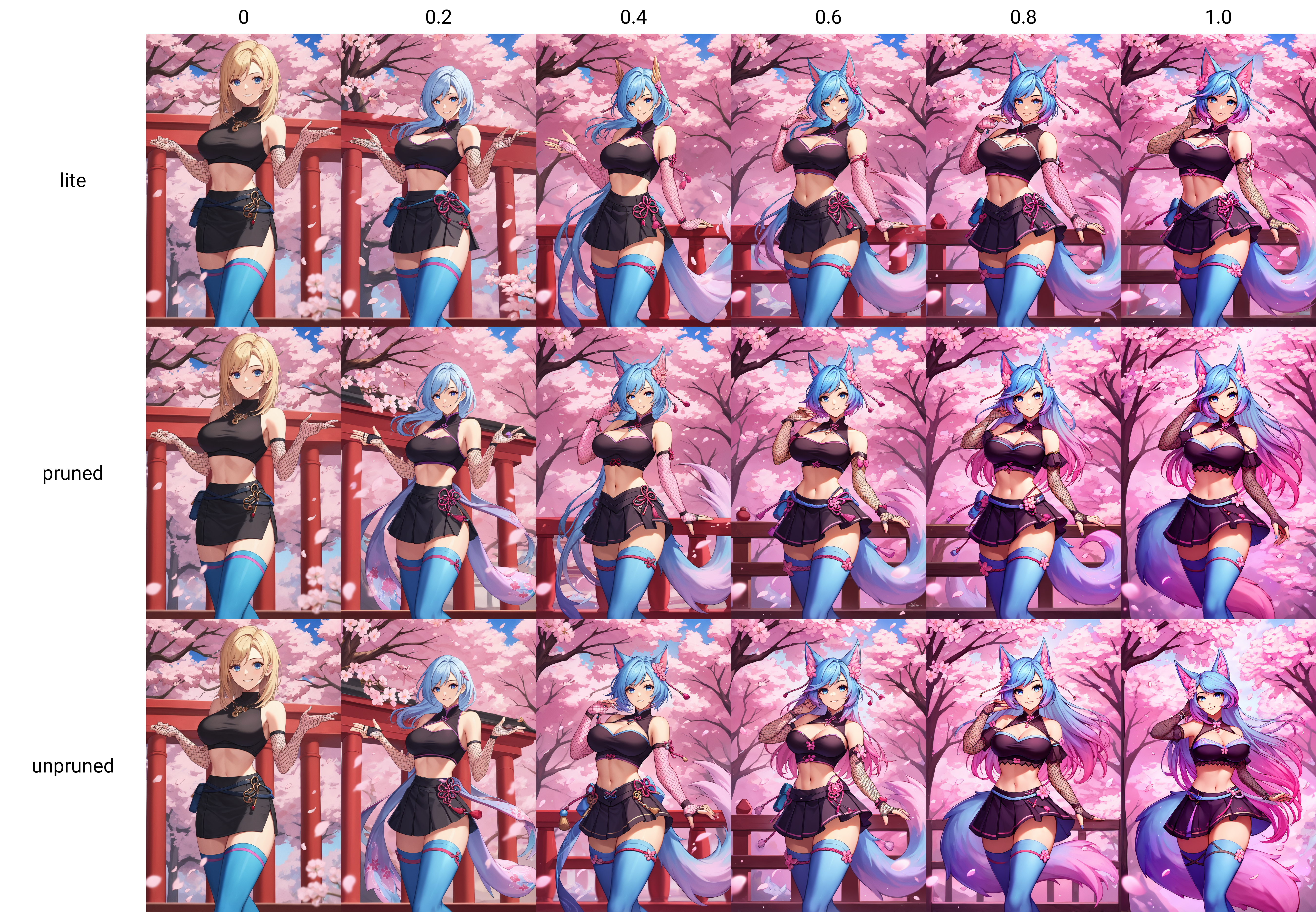score_9, 
<lora:silvervale_v1_lite:0>, silvervale, 
black crop top, black skirt, fishnet gloves, blue thighhighs, pink thighhighs, 
smile, 
standing, cherry blossoms, 
1girl, solo, 
high resolution, Masterpiece