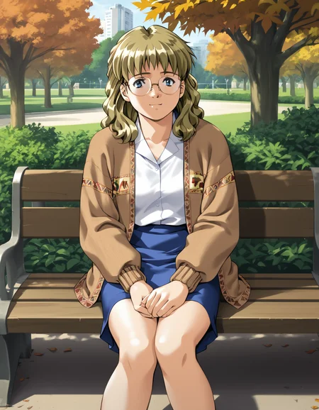 score_9, score_8_up, score_7_up, <lora:kisaku-v2-ponyxl-000010:0.85> akimoto, glasses, white shirt, brown cardigan, blue skirt
1girl, solo, sitting, park bench, tree, soda can, looking up, light smile, autumn