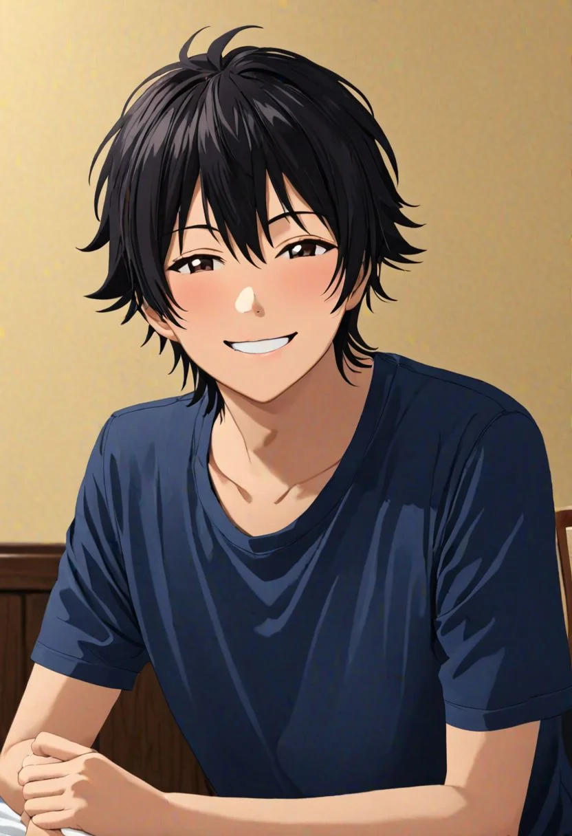 Yuusuke Fujisaki, masterpiece, Candid Photo, best quality, (1boy), solo, male focus, High definition, Black hair, 4K, narcissistic, smile