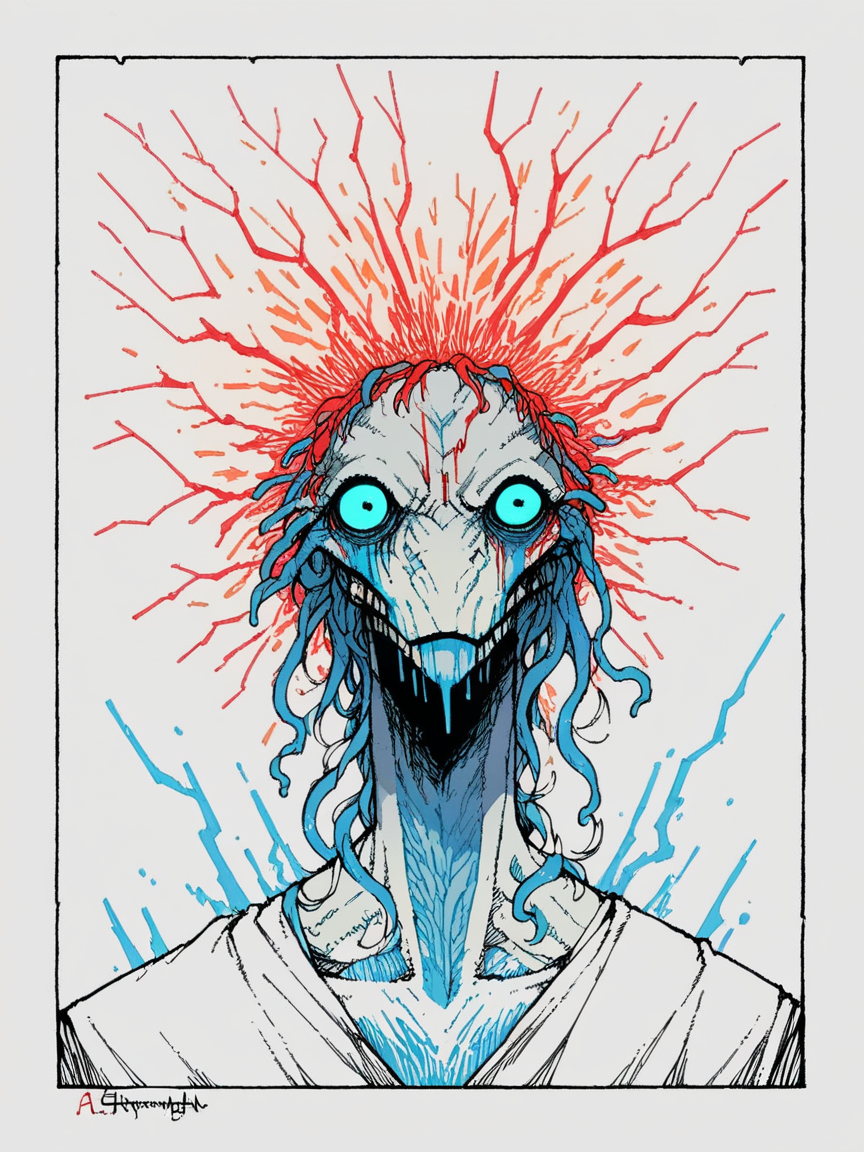 score_9, score_8_up, score_7_up, score_6_up, score_5_up, score_4_up, 4sh1pwr1ght  <lora:4sh1pwr1ghtXLP:1> , alien, line art, blue blood