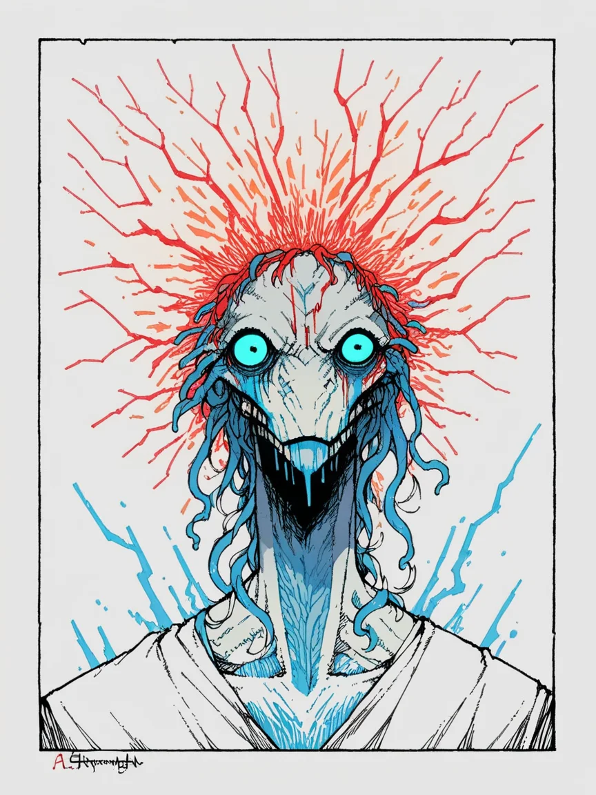 score_9, score_8_up, score_7_up, score_6_up, score_5_up, score_4_up, 4sh1pwr1ght <lora:4sh1pwr1ghtXLP:1> , alien, line art, blue blood