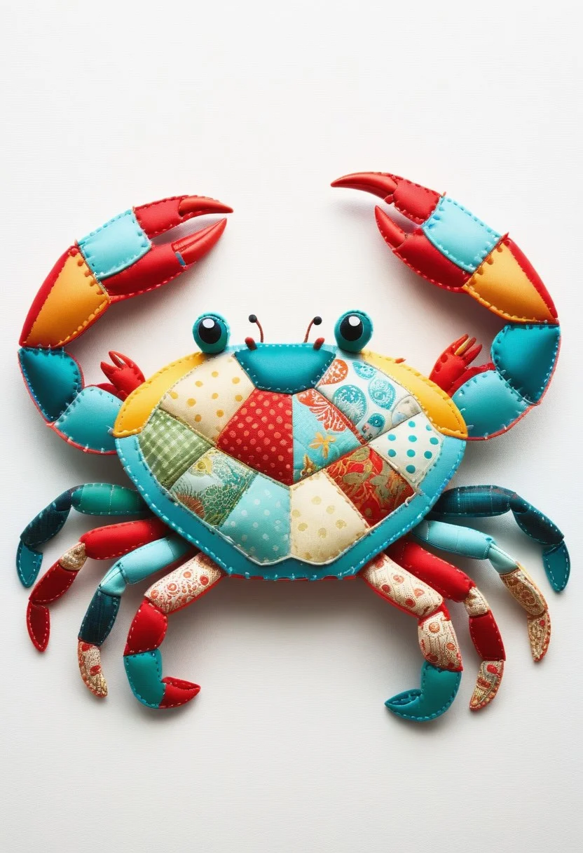 patchwork crab, stitched together with vibrant flair, cozy,
best quality, masterpiece,