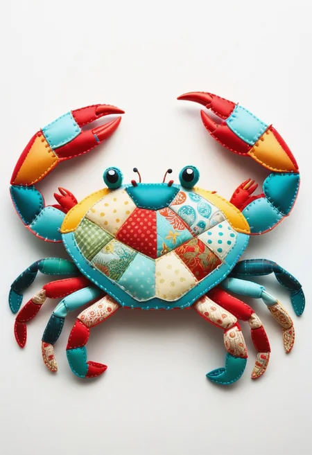 patchwork crab, stitched together with vibrant flair, cozy,
best quality, masterpiece,
