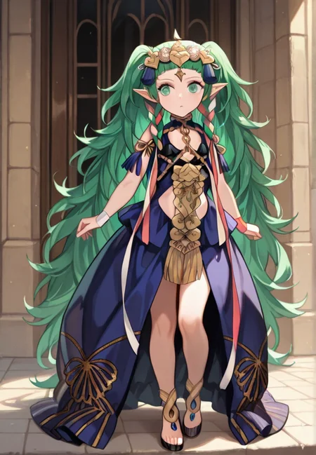 masterpiece, best quality, amazing quality, very aesthetic, absurdres, newest, detailed background,
sothis, 1girl, ribbon braid, solo, long hair, pointy ears, green hair, green eyes, twin braids, tiara, hair ornament, side braid, full body, dress, jewelry
<lora:Sothis_-_Fire_Emblem_Three_Houses:1>, masterpiece, best quality, amazing quality, very aesthetic, absurdres, newest,