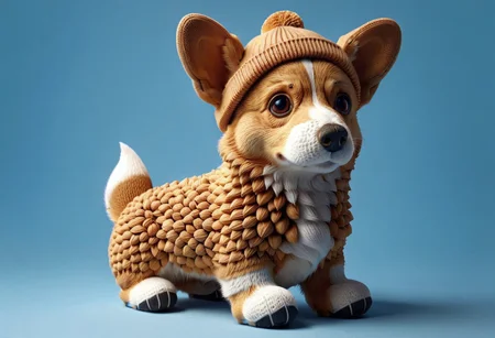 A Cute (corgi puppy made out of nutstylesnut), sitting, (wearing beanie hat), 4k, high detail, high quality, realistic, full body,