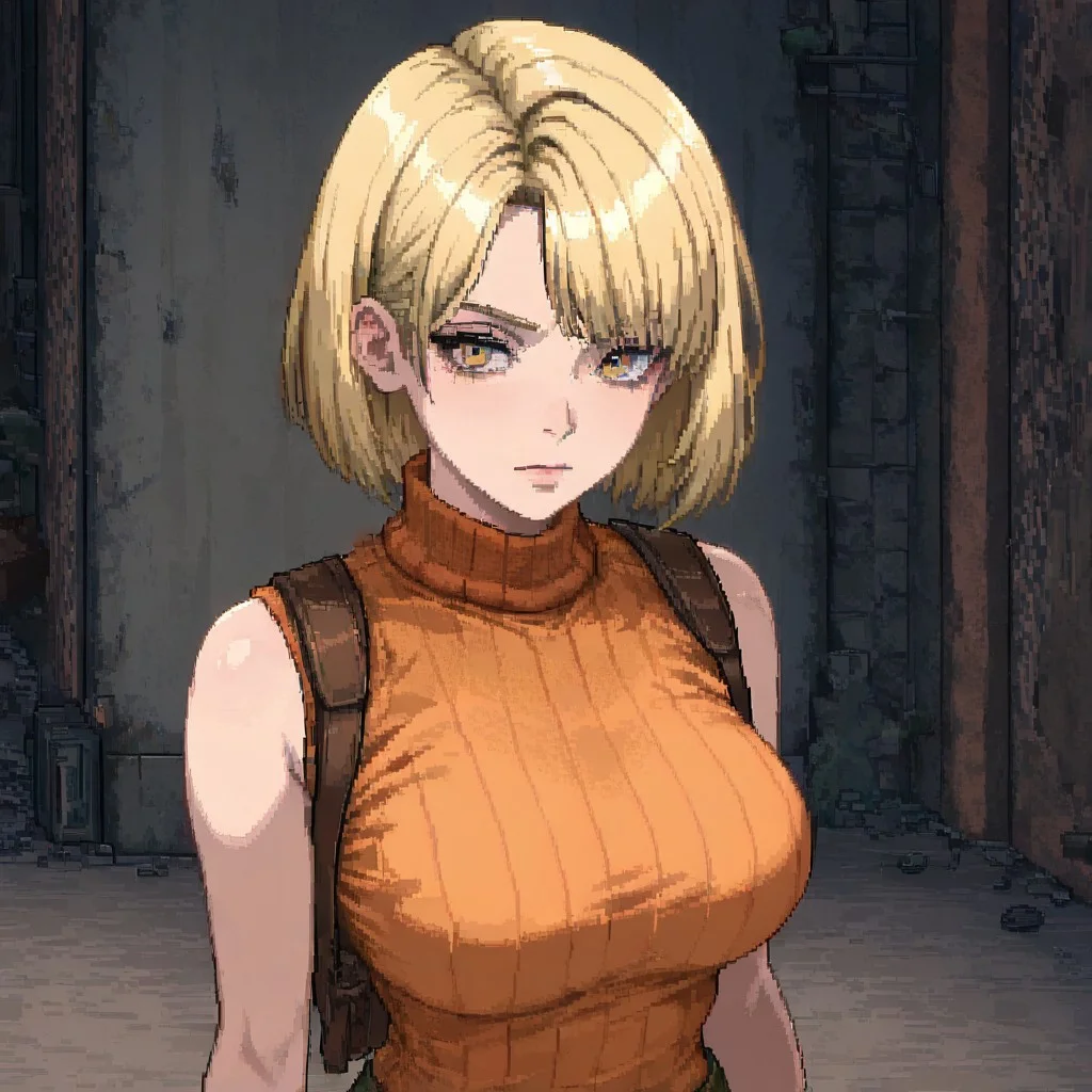 masterpiece, best quality, newest, absurdres, highres, PCSVIL-V1.0, pixel art, 1girl, ashley graham (resident evil), blonde, orange shirt, blonde hair, orange sweater,
sleeveless, sleeveless sweater, sleeveless tutrleneck, turtleneck, short hair, curtained hair,