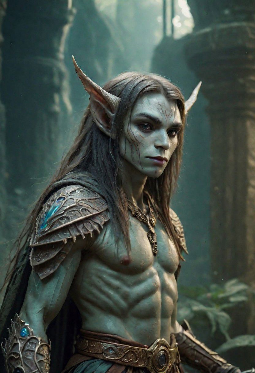photography in the style of Labirynth, the dark crystal  movies, green, close up of (nature) and (fantasy) creature with a (diminute) sword stained with (detailed:1.5), in a beautiful and ruined ,fantasy,hyper detailed, real skin imperfections, hard lighting, bokeh, ((curi:1.2))(inspire forms in most beautiful New race:1.4) (beautiful:1.4) (ambient fantasy:1.5)(warhammer world:1.0)