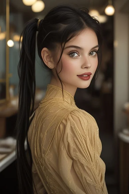 masterpiece,best quality,ultra_detailed, bellissima, 1girl , smile, westwood style, haircut style twin tails, mini dress ,by Ellen von Unwerth