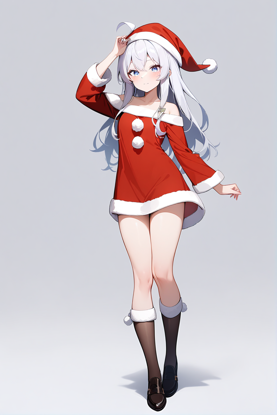 (santa costume), mm-elaina, ahoge, 1girl, solo, skinny, masterpiece, absurdres, high quality, highres, best quality, (full body:1.20), recent <lora:mm-elaina-V02-000003:0.5>