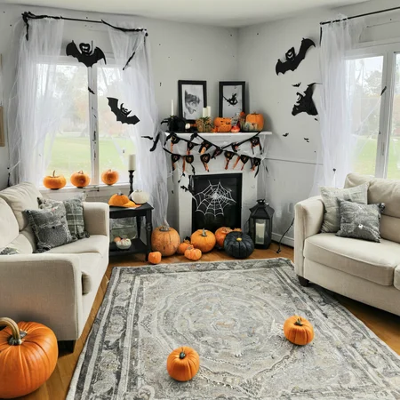 livingroom decorated for halloween <lora:Halloween_XL:1>