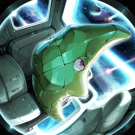 dutch angle, depth of field, metapod, science-fiction, from front, from above, sci-fi, sitting in space module, detailed eyes, milky way galaxy, detailed interior, white space rocket, smile, sexy space suit, swirl neon hair, long hair, very detailed, close up, vibrant, light particles, light rays, dust particles, directional light, detailed background, ambient occlusion, (scenery:1.2, volumetric lighting) distant bright light source, masterpiece, best quality, amazing quality
