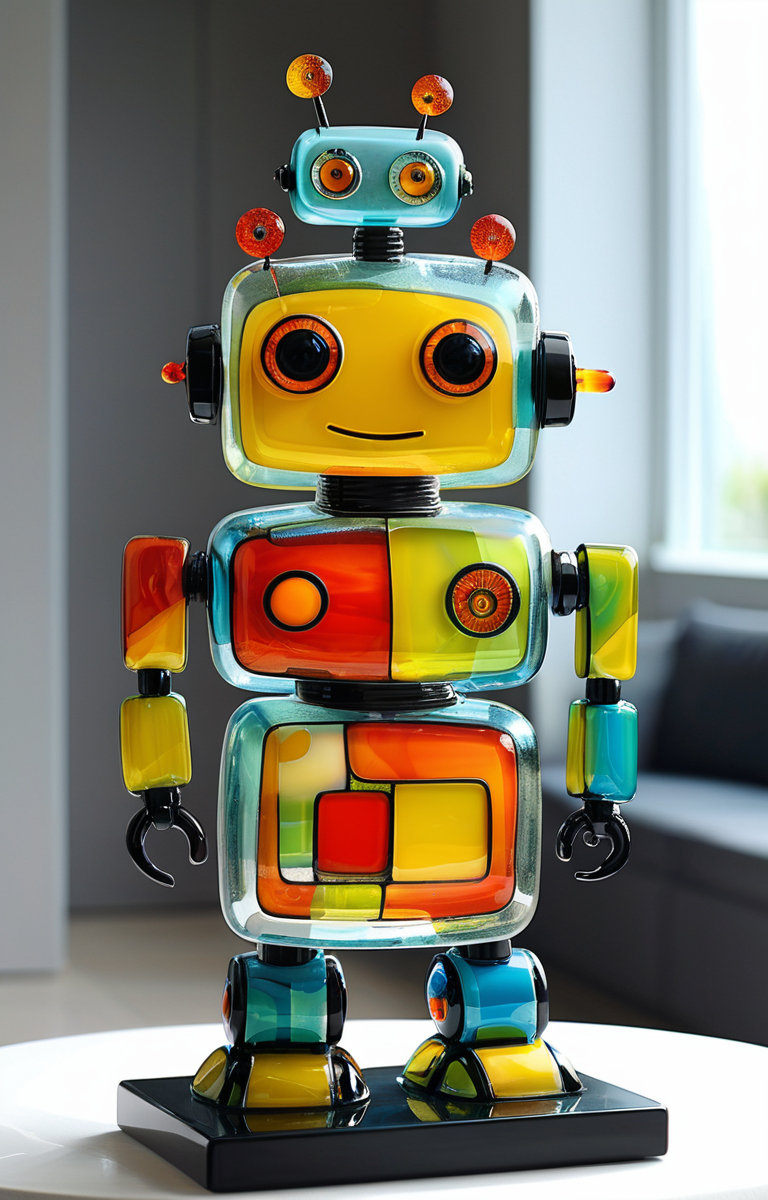 masterpiece,best quality,<lora:tbh372-sdxl:0.6>,illustration,style of Fused glass portrait of Housework robots