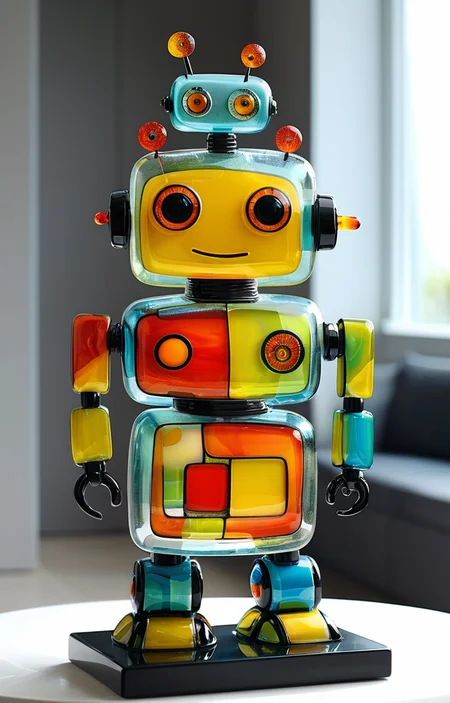 masterpiece,best quality,<lora:tbh372-sdxl:0.6>,illustration,style of Fused glass portrait of Housework robots