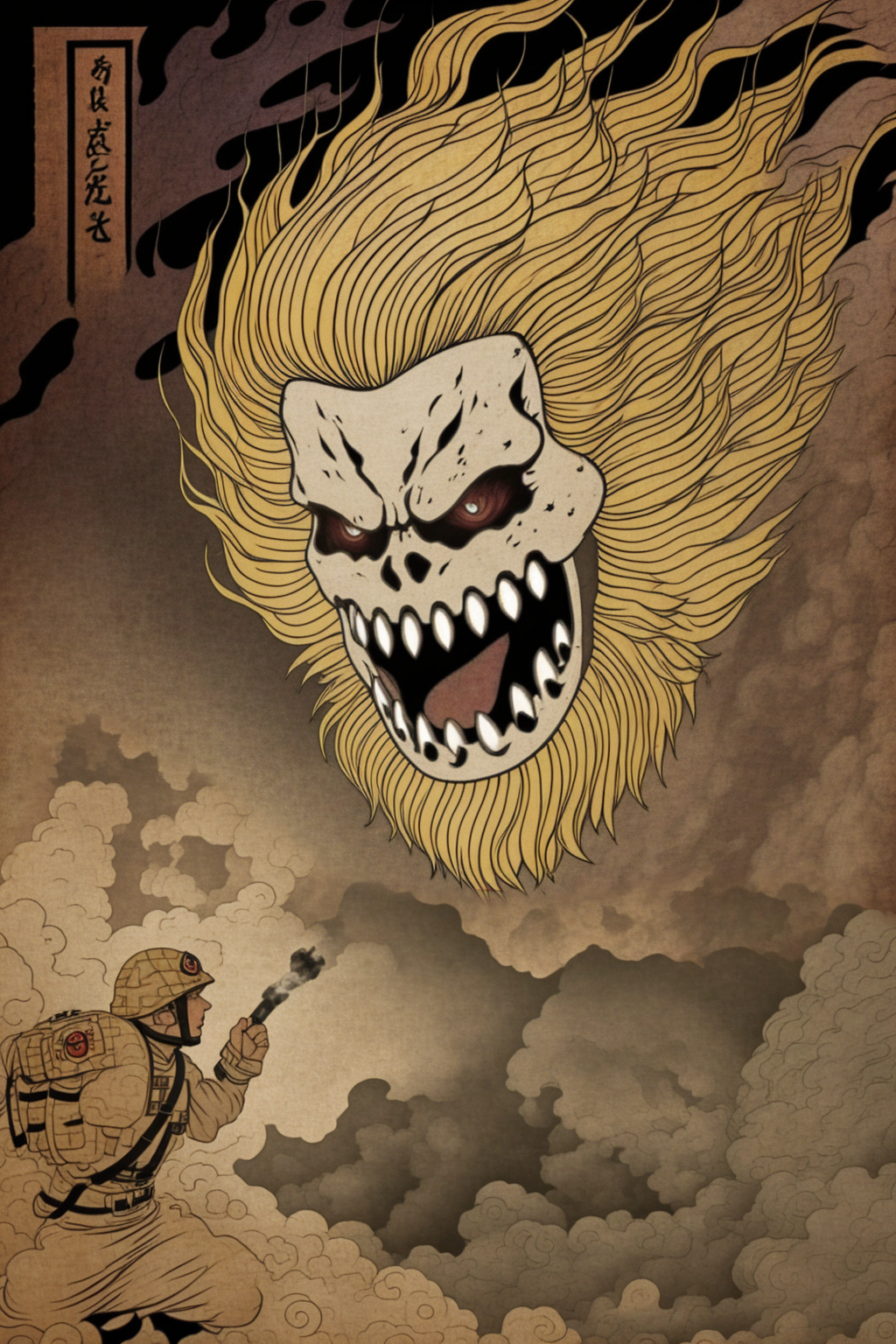 <lora:LCM_LoRA_Weights_SD15:1> <lora:Yomama_Edo_artstyle:0.9>, cloud, smoke army, soldiers,