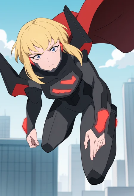 score_9, score_8_up, score_7_up, BREAK
1girl, karazorel, blonde hair, blue eyes, short hair,
armor, bodysuit, cape,
solo, looking at viewer, view from top, blue sky, flying, city below <lora:KaraZorelPDXL_byKonan:1>