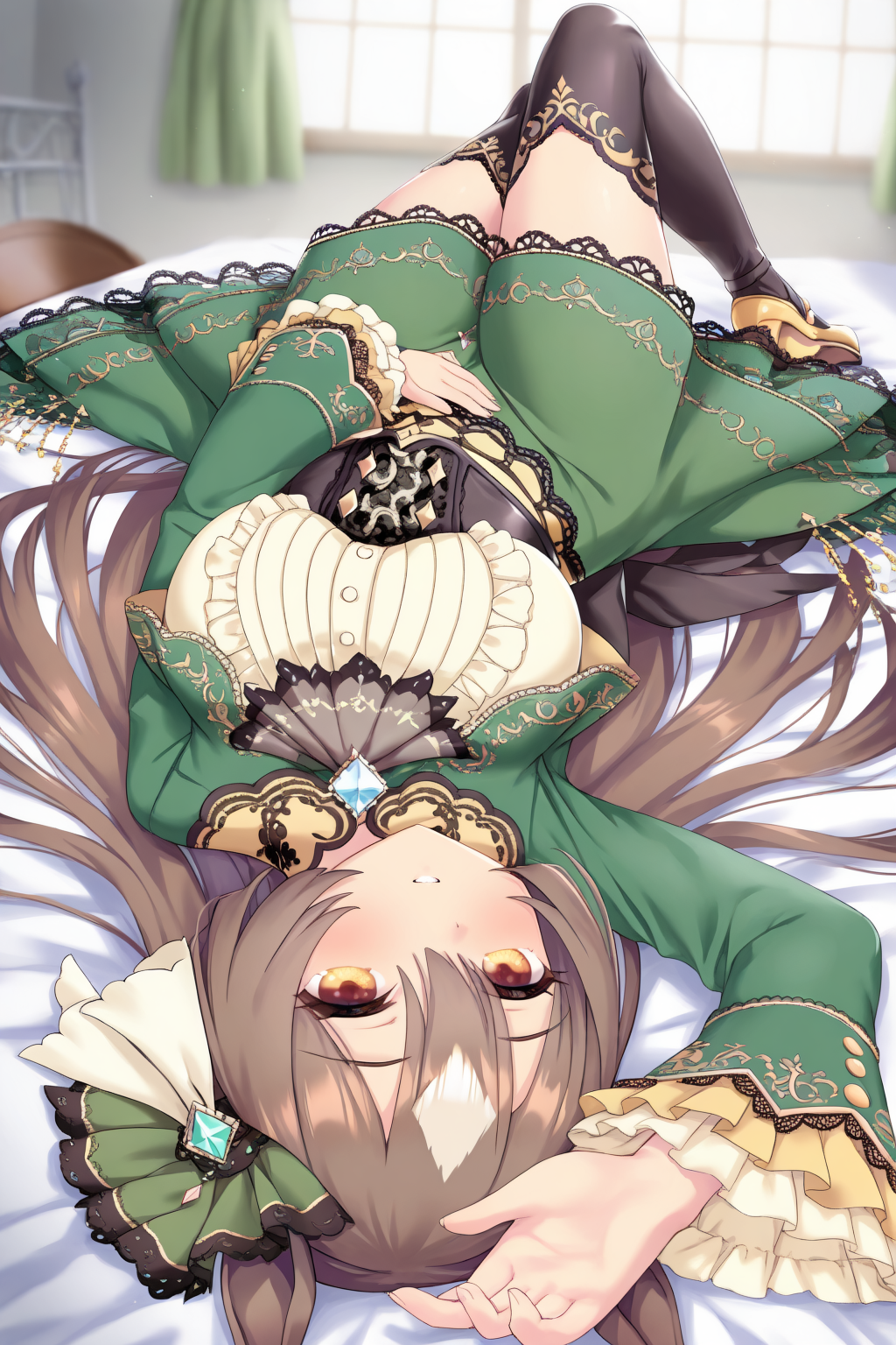 umamusume, satono diamond (umamusume), umamusume, 1girl, solo,  <lora:BedLying:1>, bedlying,